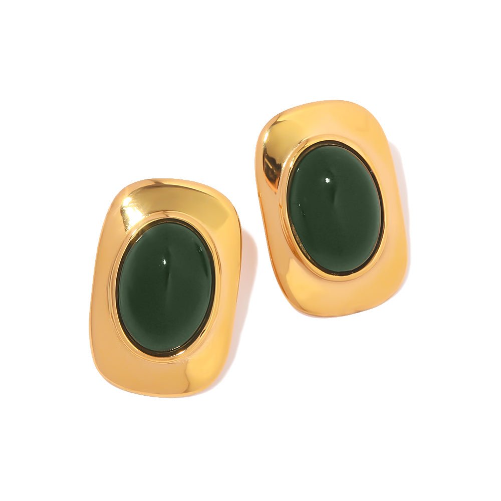 Cabochon d’Émeraude Earrings - 18k Gold Plated Jewelry Switzerland