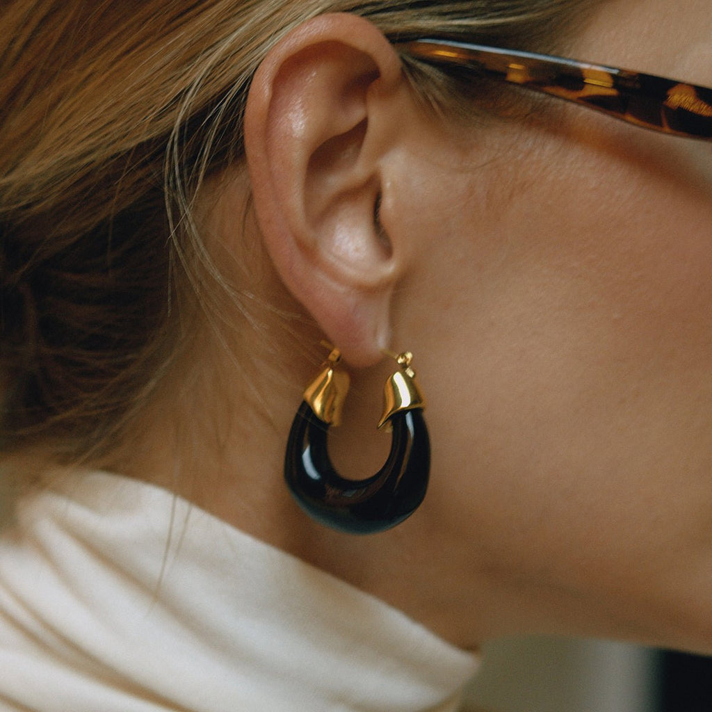 Croissants d’Onyx Earrings - 18k Gold Plated Jewelry Switzerland