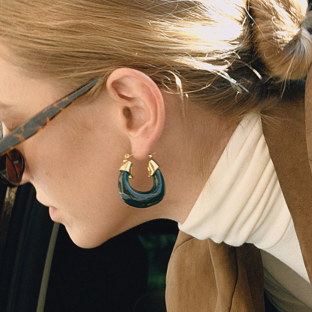 Croissants d’Onyx Earrings - 18k Gold Plated Jewelry Switzerland