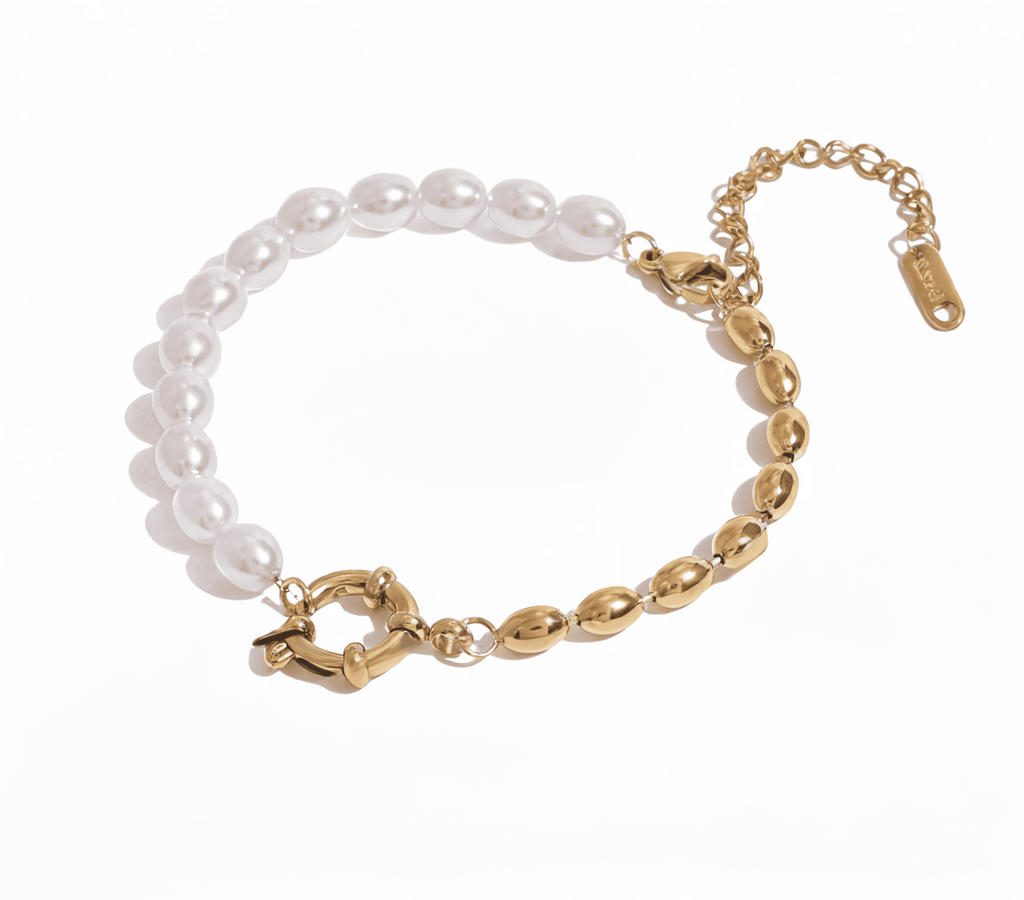 Demi - Lune Perlé Bracelet - 18k Gold Plated Jewelry Switzerland