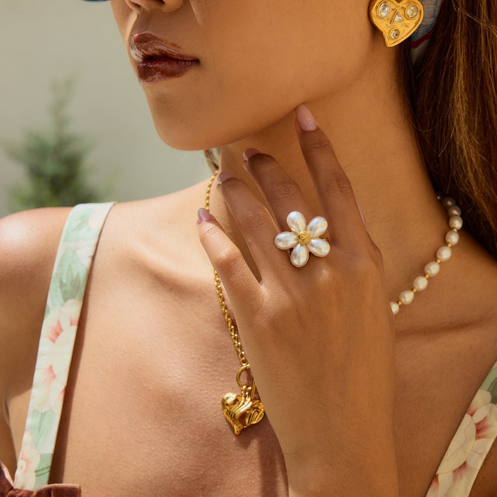 Fleur de Nacre Ring - 18k Gold Plated Jewelry Switzerland