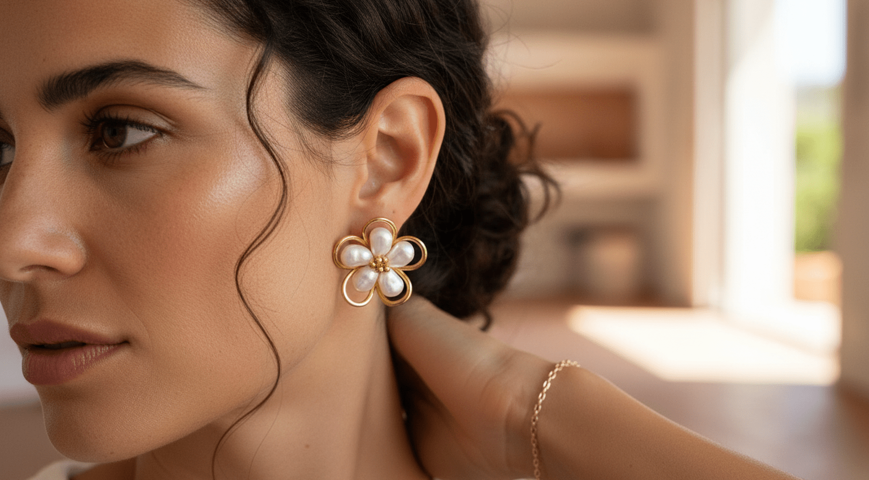 Marguerite Perlé Earrings - 18k Gold Plated Jewelry Switzerland