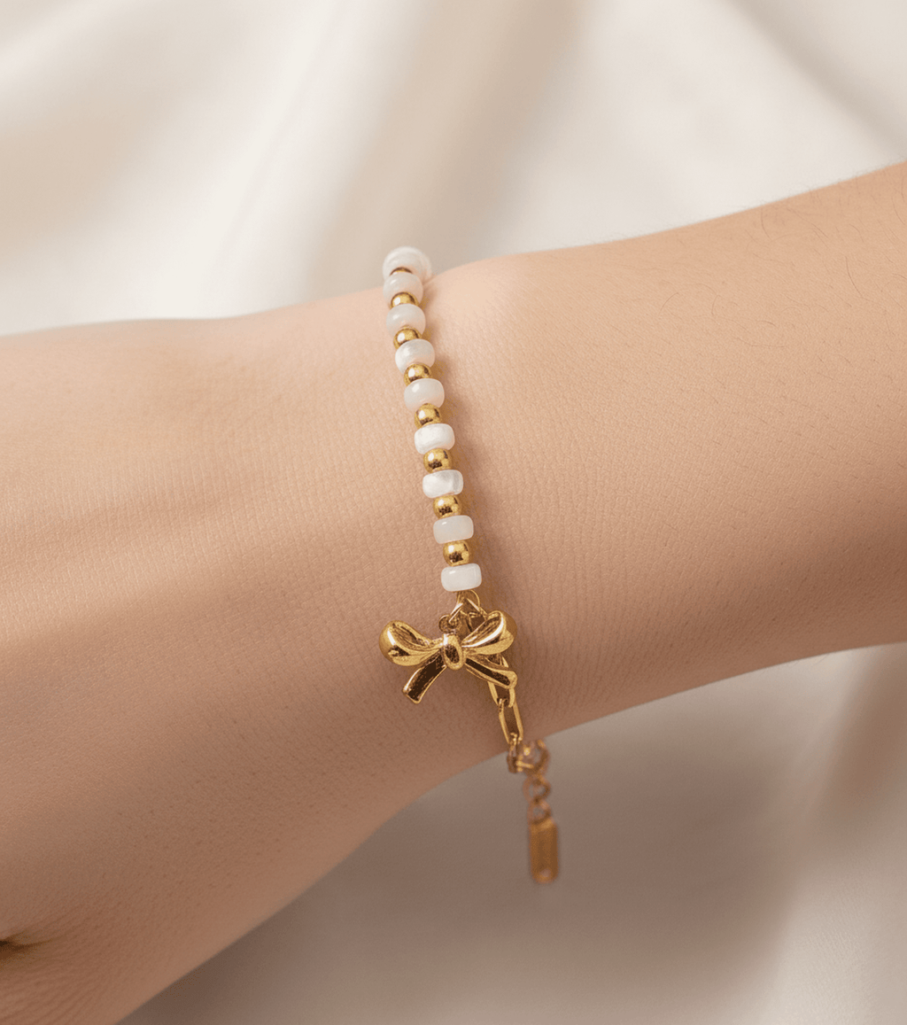 Noeud Perlé Bracelet - 18k Gold Plated Jewelry Switzerland