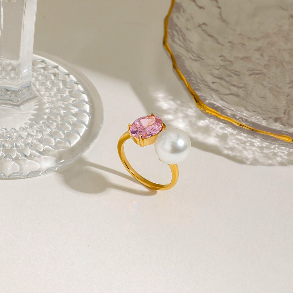 Perle et Rose Ring - 18k Gold Plated Jewelry Switzerland