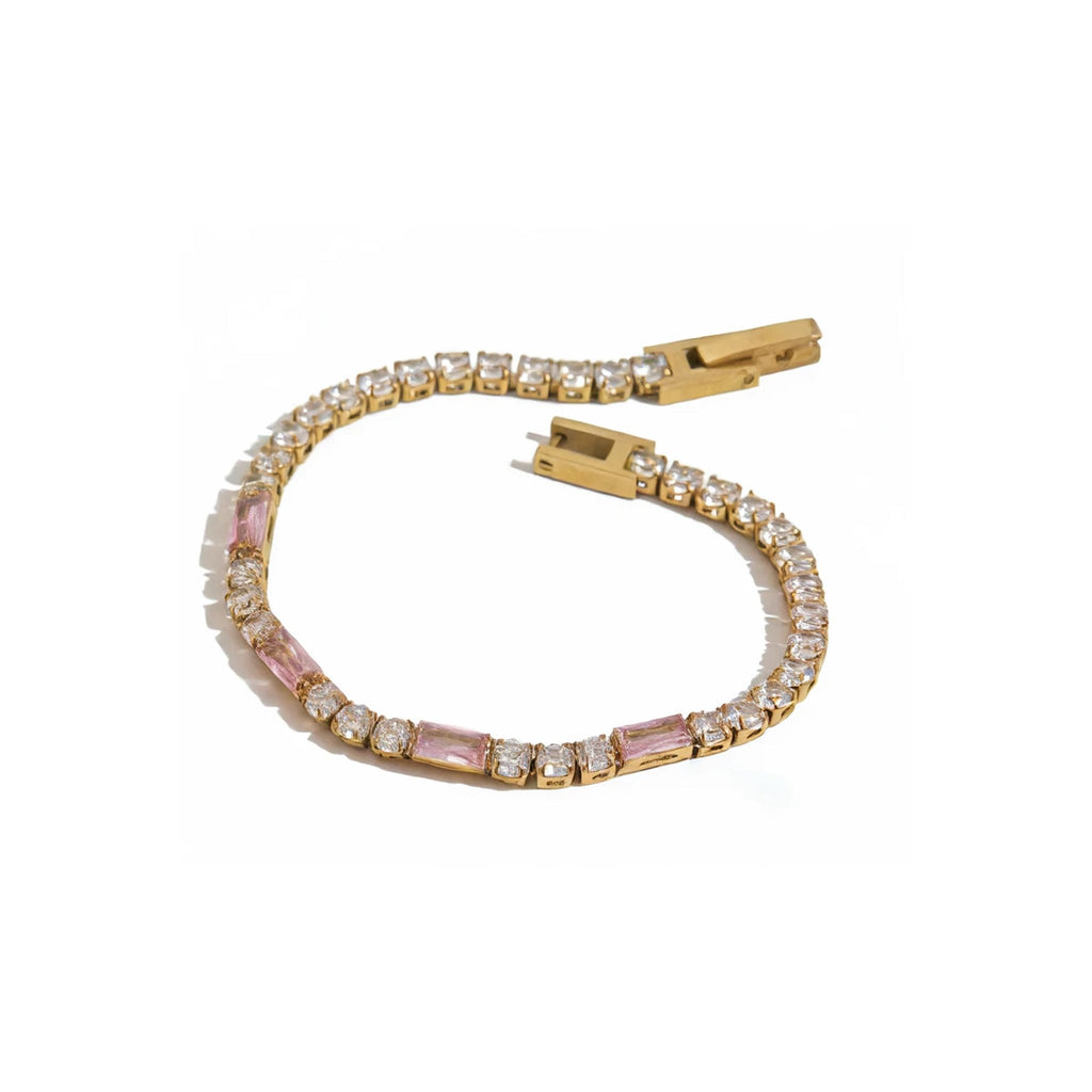 Rivière Rosée Baguette Bracelet - 18k Gold Plated Jewelry Switzerland
