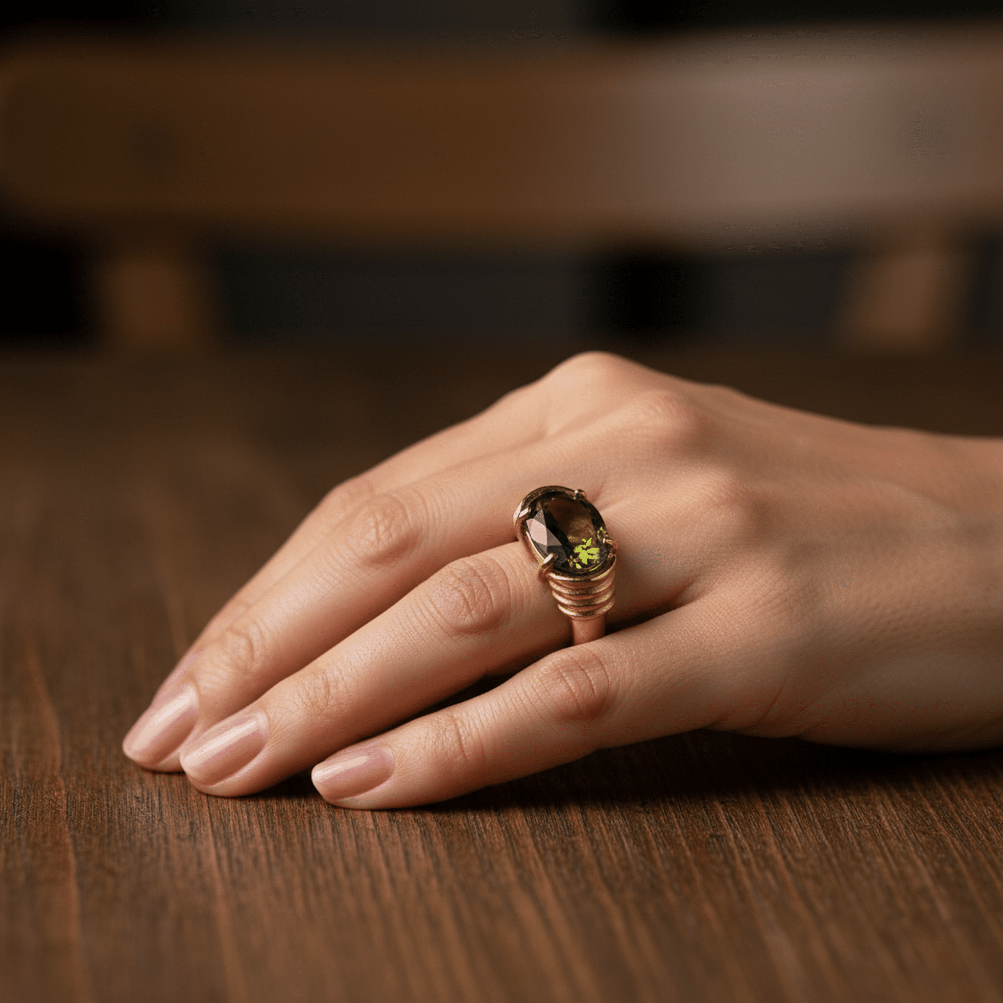 Solitaire d’Olivine Ring - 18k Gold Plated Jewelry Switzerland