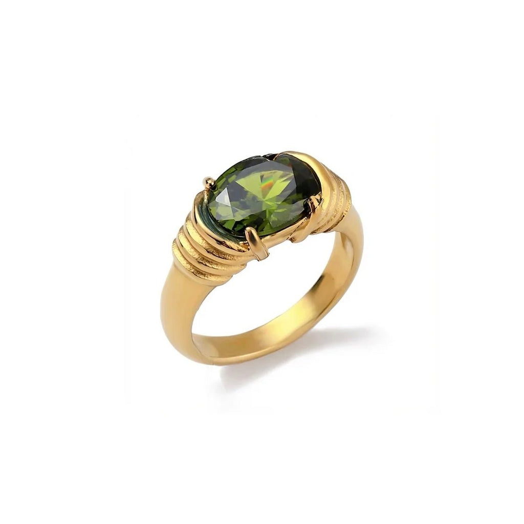 Solitaire d’Olivine Ring - 18k Gold Plated Jewelry Switzerland