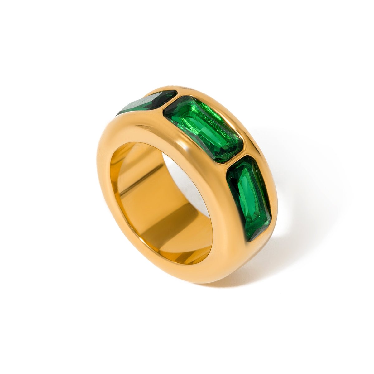 Trio d’Émeraude Ring - 18k Gold Plated Jewelry Switzerland